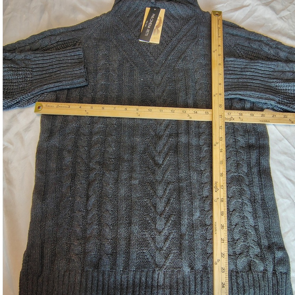 Philomena Petti Cable Knit Sweater Womens L Grey NEW Mock Neck Cotton Blend